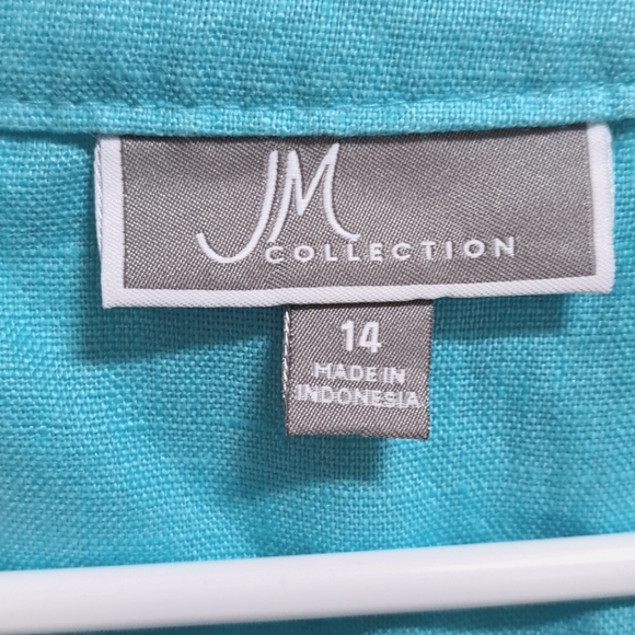 JM Collection 100% Linen Blue Silver Embellished Blouse. Size 14 NWT - Picture 8 of 10